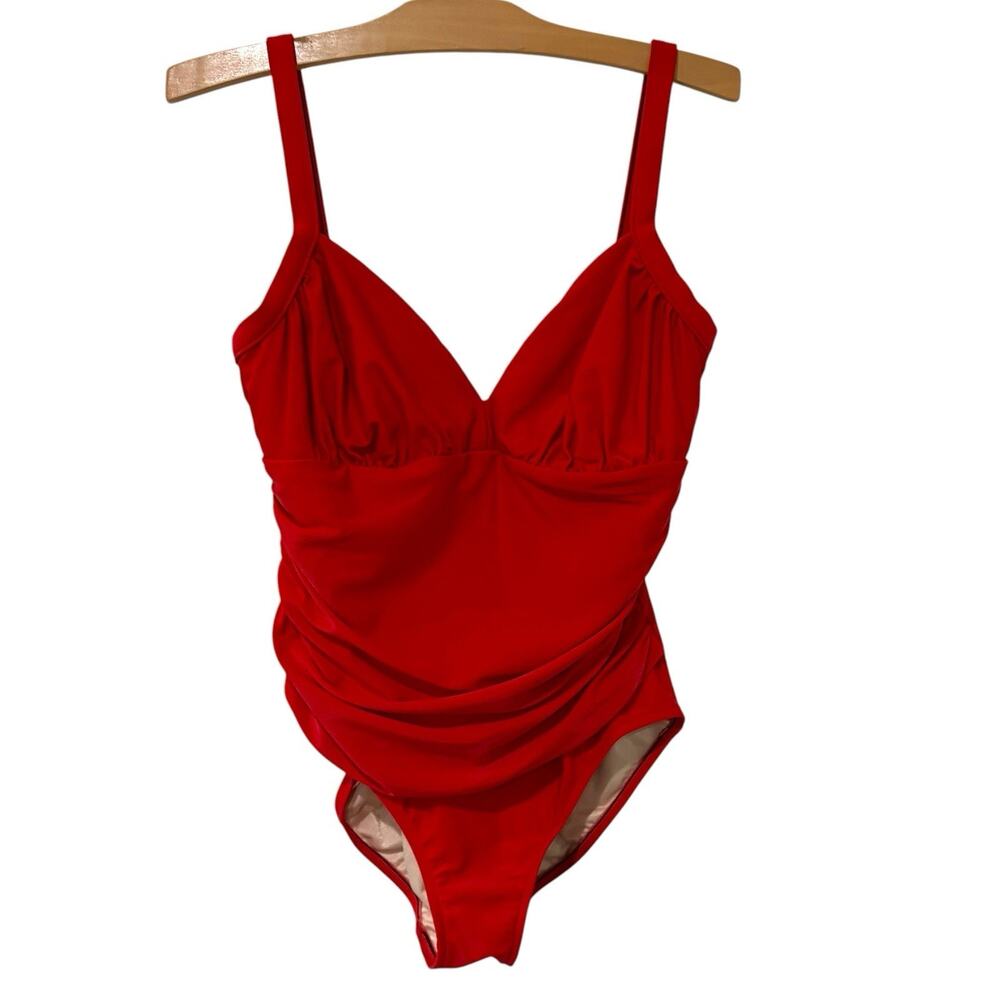 Carol Wior | Swim Suit Red V Neck Flattering Tummy Control Underwire- Size 12 ?